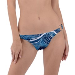 Abstract Blue Ocean Wave Ring Detail Bikini Bottoms