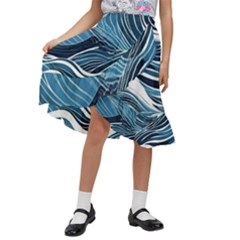 Abstract Blue Ocean Wave Kids  Ruffle Flared Wrap Midi Skirt by Jack14