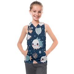 Fish Pattern Kids  Sleeveless Hoodie by Valentinaart