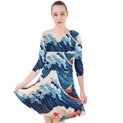 Wave Pattern Quarter Sleeve Front Wrap Dress by Valentinaart