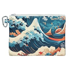 Wave Pattern Canvas Cosmetic Bag (xl) by Valentinaart