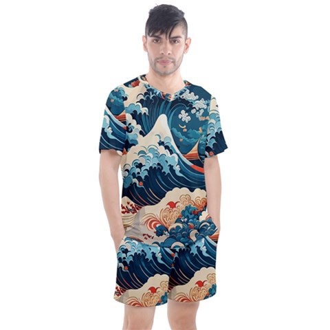 Wave Pattern Men s Mesh T-shirt And Shorts Set by Valentinaart