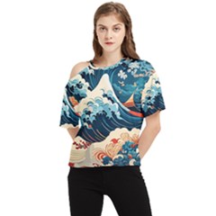 Wave pattern One Shoulder Cut Out T-Shirt