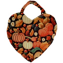 Thanksgiving Pattern Giant Heart Shaped Tote by Valentinaart