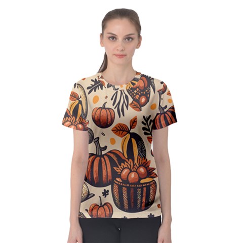 Thanksgiving Pattern Women s Sport Mesh T-shirt by Valentinaart