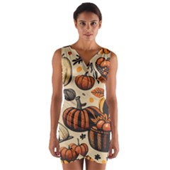 Thanksgiving Pattern Wrap Front Bodycon Dress by Valentinaart