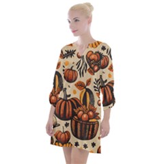 Thanksgiving Pattern Open Neck Shift Dress by Valentinaart