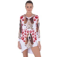 Basset Hound Gift T- Shirt Funny Basset Hound Valentine Heart Paw Basset Hound Dog Lover Valentine C Yoga Reflexion Pose T- Shirtyoga Reflexion Pose T- Shirt Asymmetric Cut-Out Shift Dress