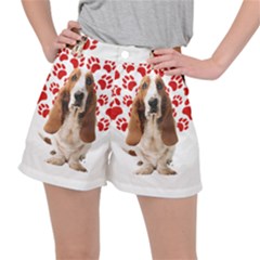 Basset Hound Gift T- Shirt Funny Basset Hound Valentine Heart Paw Basset Hound Dog Lover Valentine C Yoga Reflexion Pose T- Shirtyoga Reflexion Pose T- Shirt Women s Ripstop Shorts