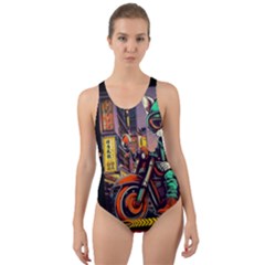A Little Cat Cut-out Back One Piece Swimsuit by Internationalstore