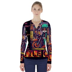 A Little Cat V-neck Long Sleeve Top by Internationalstore