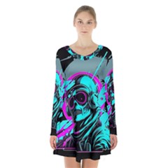 Aesthetic art  Long Sleeve Velvet V-neck Dress