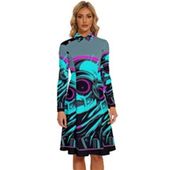 Aesthetic art  Long Sleeve Shirt Collar A-Line Dress