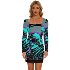 Aesthetic art  Long Sleeve Square Neck Bodycon Velvet Dress