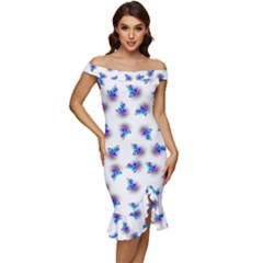 Last Unicorn  Off Shoulder Ruffle Split Hem Bodycon Dress