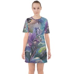 Abstract Blossoms  Sixties Short Sleeve Mini Dress by Internationalstore