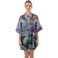 Abstract Blossoms  Half Sleeve Satin Kimono  by Internationalstore