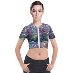Abstract Blossoms  Short Sleeve Cropped Jacket by Internationalstore
