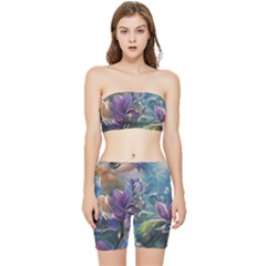 Abstract Blossoms  Stretch Shorts And Tube Top Set