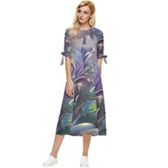 Abstract Blossoms  Bow Sleeve Chiffon Midi Dress by Internationalstore