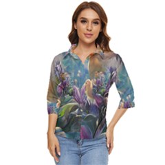 Abstract Blossoms  Women s Quarter Sleeve Pocket Shirt