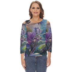 Abstract Blossoms  Cut Out Wide Sleeve Top