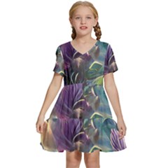 Abstract Blossoms  Kids  Short Sleeve Tiered Mini Dress by Internationalstore