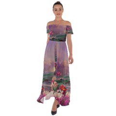 Abstract Flowers  Off Shoulder Open Front Chiffon Dress by Internationalstore