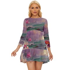 Abstract Flowers  Long Sleeve Babydoll Dress