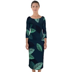 Foliage Quarter Sleeve Midi Bodycon Dress