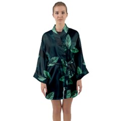 Foliage Long Sleeve Satin Kimono