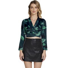 Foliage Long Sleeve Tie Back Satin Wrap Top