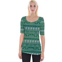 Christmas Knit Digital Wide Neckline T-shirt