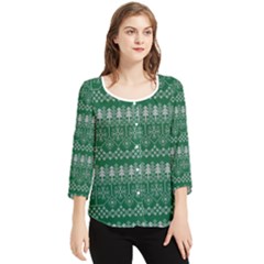 Christmas Knit Digital Chiffon Quarter Sleeve Blouse