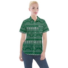 Christmas Knit Digital Women s Short Sleeve Pocket Shirt