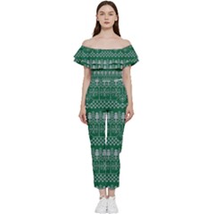 Christmas Knit Digital Bardot Ruffle Jumpsuit