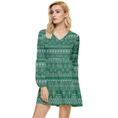 Christmas Knit Digital Tiered Long Sleeve Mini Dress