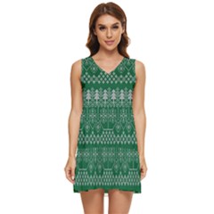 Christmas Knit Digital Tiered Sleeveless Mini Dress