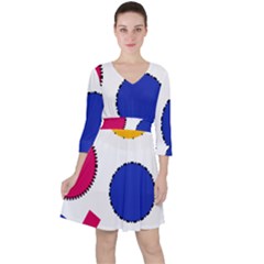 Circles Seamless Pattern Tileable Quarter Sleeve Ruffle Waist Dress