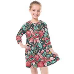 Christmas Pattern Kids  Quarter Sleeve Shirt Dress by Valentinaart