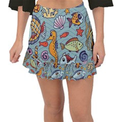 Cartoon Underwater Seamless Pattern With Crab Fish Seahorse Coral Marine Elements Fishtail Mini Chiffon Skirt by uniart180623