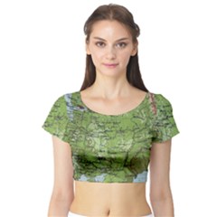 Map Earth World Russia Europe Short Sleeve Crop Top