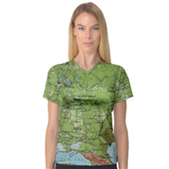 Map Earth World Russia Europe V-neck Sport Mesh T-shirt