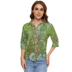 Map Earth World Russia Europe Women s Quarter Sleeve Pocket Shirt