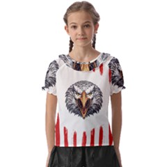 Usa Soccer T- Shirt U S A Patriotic American Flag Soccer Ball Football T- Shirt (1) Kids  Frill Chiffon Blouse by ZUXUMI