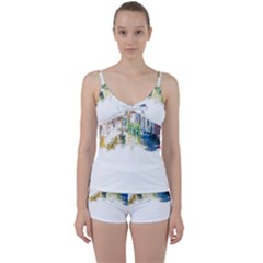 Venice T- Shirt Venice Voyage Art Digital Painting Watercolor Discovery T- Shirt (1) Tie Front Two Piece Tankini by ZUXUMI