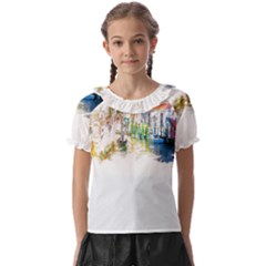 Venice T- Shirt Venice Voyage Art Digital Painting Watercolor Discovery T- Shirt (1) Kids  Frill Chiffon Blouse by ZUXUMI