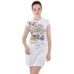 Venice T- Shirt Venice Voyage Art Digital Painting Watercolor Discovery T- Shirt (3) Drawstring Hooded Dress by ZUXUMI