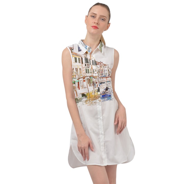 Venice T- Shirt Venice Voyage Art Digital Painting Watercolor Discovery T- Shirt (3) Sleeveless Shirt Dress