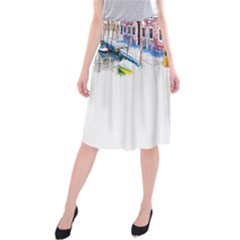 Venice T- Shirt Venice Voyage Art Digital Painting Watercolor Discovery T- Shirt (4) Midi Beach Skirt by ZUXUMI